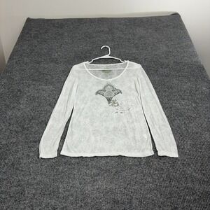 Y2K T Shirt Womens S White Organic Cotton Graphic Paisley Burnout Boho Thin
